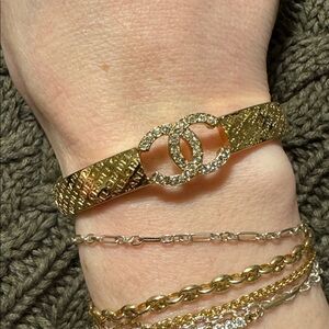 Chanel gold tone and crystal bangle bracelet